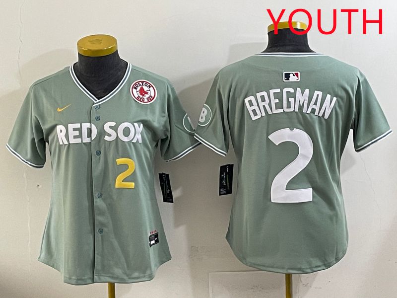 Youth 2025 Boston Red Sox #2 Bregman Light Green Joint Name Nike MLB Jersey style 6->youth mlb jersey->Youth Jersey